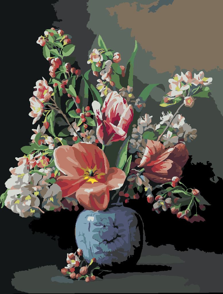 zuty Malování podle čísel - ZÁTIŠÍ KYTICE V PORCELÁNOVÉ VÁZE (PIETER WAGEMANS) - Rozměr: 40x50 cm, Rámování: Varianta: vypnuté plátno na rám - obrázek 3