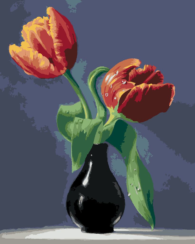 zuty Malování podle čísel - ZÁTIŠÍ TULIPÁNY V ČERNÉ VÁZE NA MRAMOROVÉ DESCE (PIETER WAGEMANS) - Rozměr: 40x50 cm, Rámování: Varianta: bez rámu a bez vypnutí plátna - obrázek 6