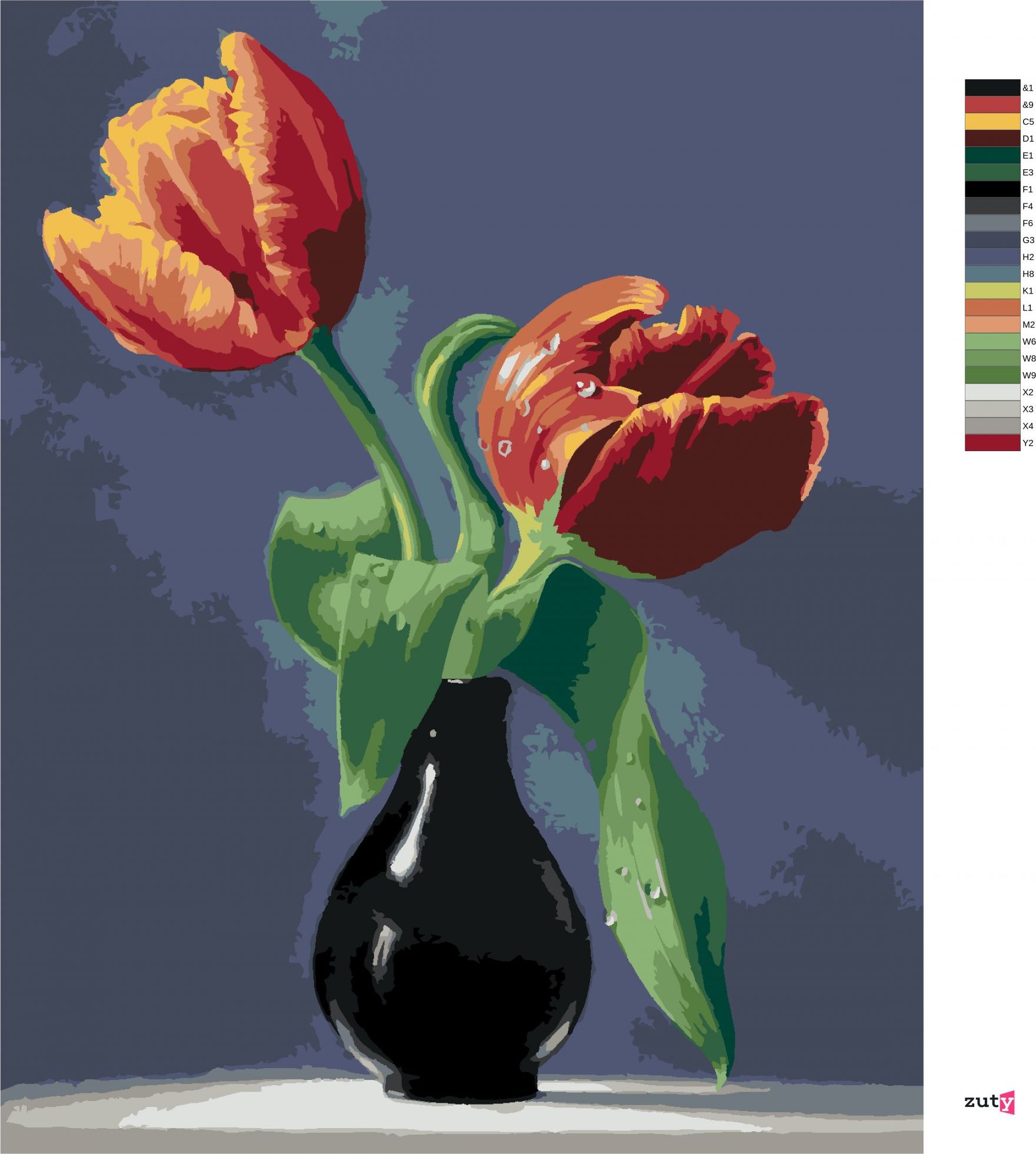 zuty Malování podle čísel - ZÁTIŠÍ TULIPÁNY V ČERNÉ VÁZE NA MRAMOROVÉ DESCE (PIETER WAGEMANS) - Rozměr: 40x50 cm, Rámování: Varianta: bez rámu a bez vypnutí plátna - obrázek 8