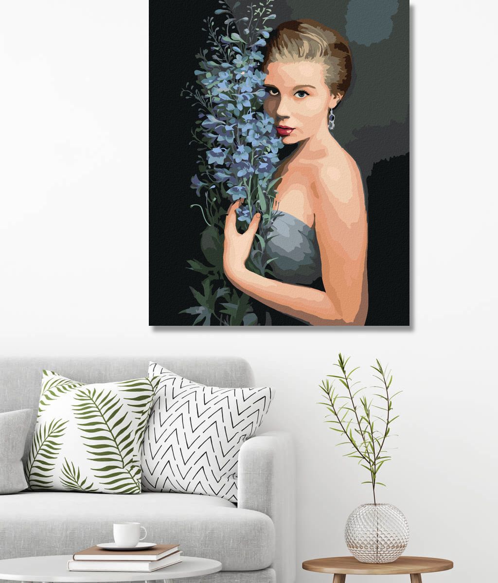 zuty Malování podle čísel - BLONĎATÁ ŽENA A MODRÉ KVĚTINY (PIETER WAGEMANS) - Rozměr: 40x50 cm, Rámování: Varianta: vypnuté plátno na rám - obrázek 6