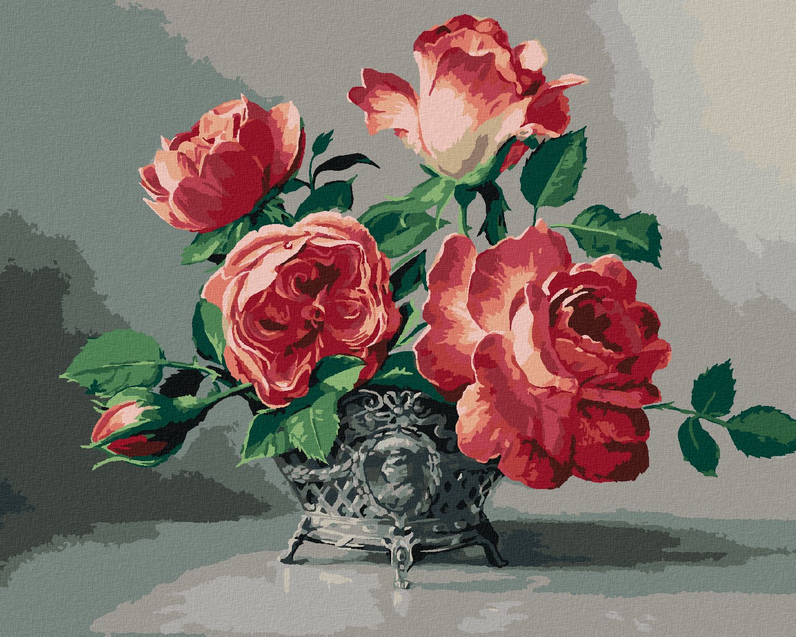 zuty Malování podle čísel - ZÁTIŠÍ RŮŽOVÉ RŮŽE VE ZDOBENÉ VÁZE (PIETER WAGEMANS) - Rozměr: 40x50 cm, Rámování: Varianta: vypnuté plátno na rám - obrázek 1