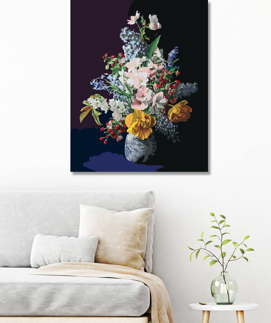 zuty Malování podle čísel - ZÁTIŠÍ KYTICE V PORCELÁNOVÉ VÁZE II (PIETER WAGEMANS) - Rozměr: 40x50 cm, Rámování: Varianta: bez rámu a bez vypnutí plátna - obrázek 5