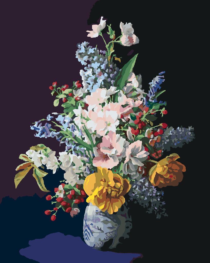 zuty Malování podle čísel - ZÁTIŠÍ KYTICE V PORCELÁNOVÉ VÁZE II (PIETER WAGEMANS) - Rozměr: 40x50 cm, Rámování: Varianta: bez rámu a bez vypnutí plátna - obrázek 6
