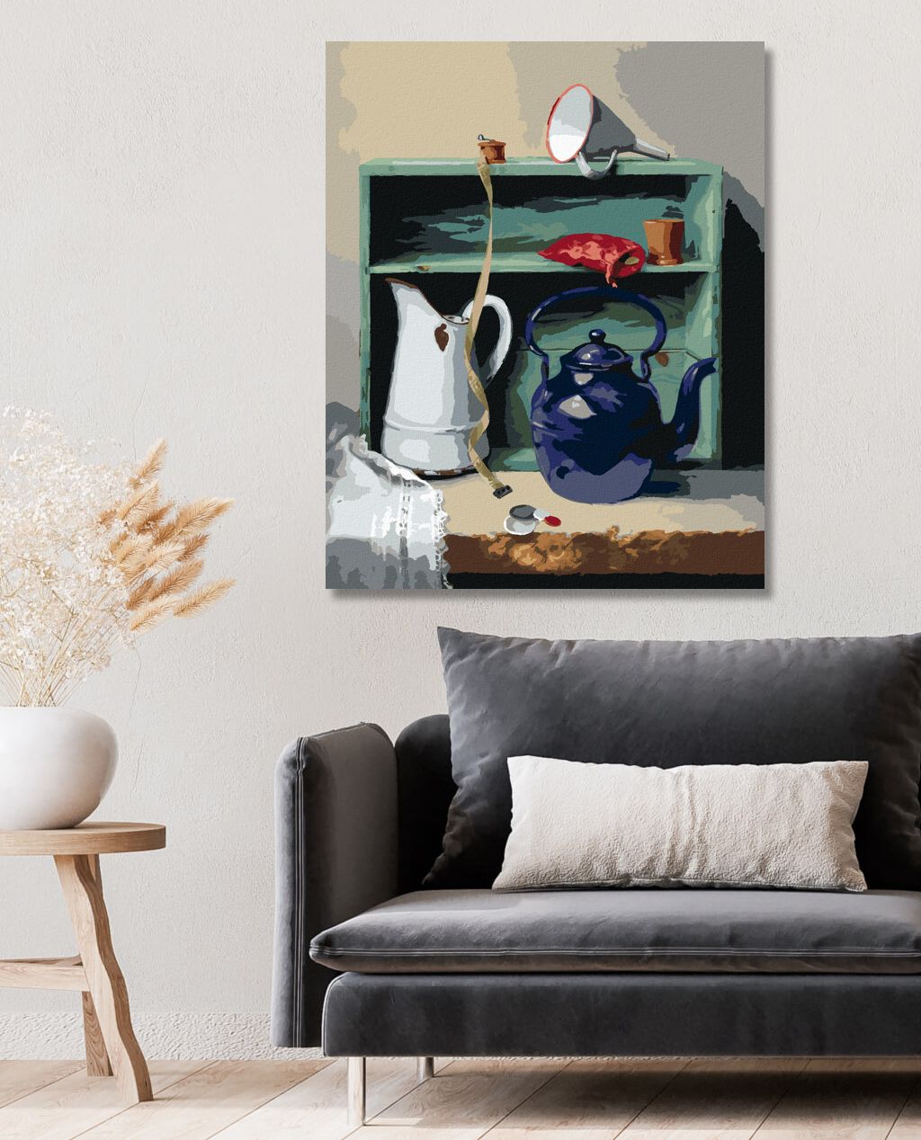 zuty Malování podle čísel - ZÁTIŠÍ KONVICE, KREJČOVSKÝ METR A SKŘÍŇ (PIETER WAGEMANS) - Rozměr: 40x50 cm, Rámování: Varianta: bez rámu a bez vypnutí plátna - obrázek 9