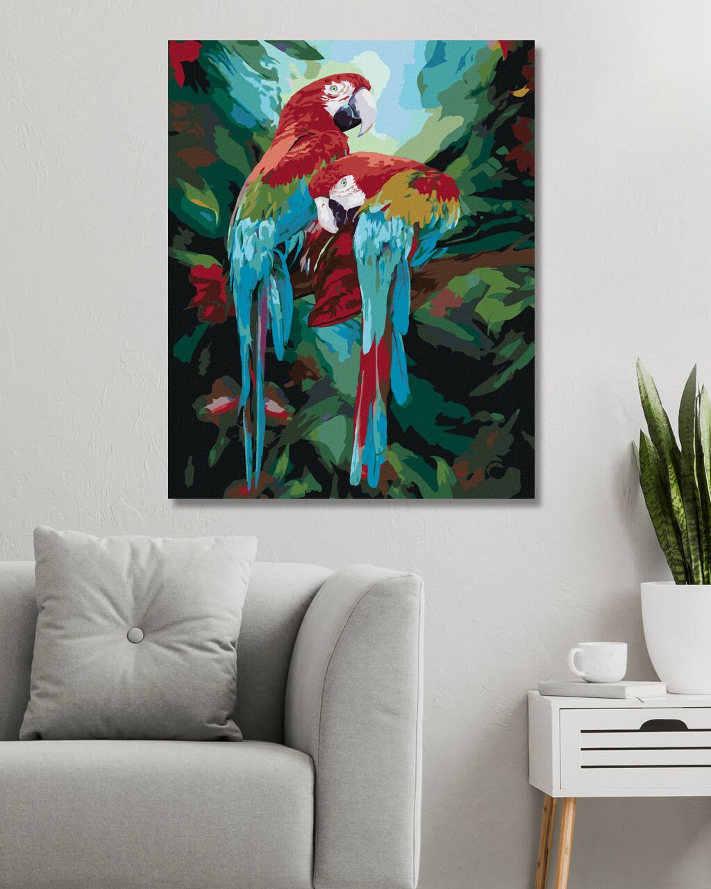 zuty Malování podle čísel - PAPOUŠEK ARA ZELENOKŘÍDLÝ V PRALESE (CAROL CAVALARIS) - Rozměr: 40x50 cm, Rámování: Varianta: bez rámu a bez vypnutí plátna - obrázek 3