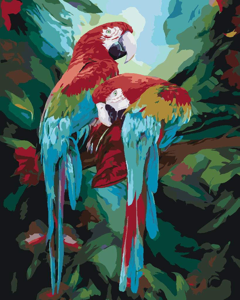 zuty Malování podle čísel - PAPOUŠEK ARA ZELENOKŘÍDLÝ V PRALESE (CAROL CAVALARIS) - Rozměr: 40x50 cm, Rámování: Varianta: bez rámu a bez vypnutí plátna - obrázek 5