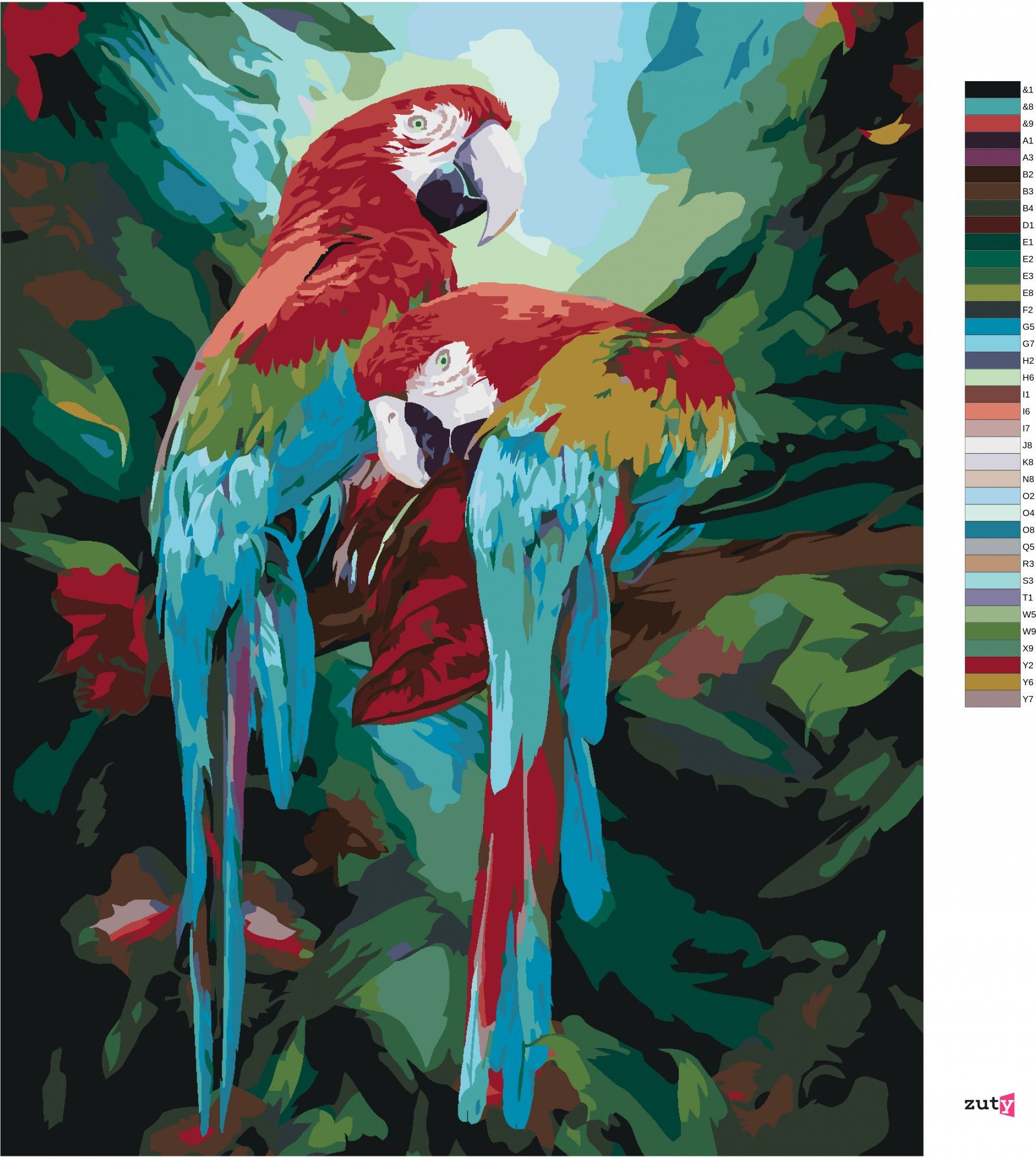 zuty Malování podle čísel - PAPOUŠEK ARA ZELENOKŘÍDLÝ V PRALESE (CAROL CAVALARIS) - Rozměr: 40x50 cm, Rámování: Varianta: bez rámu a bez vypnutí plátna - obrázek 7