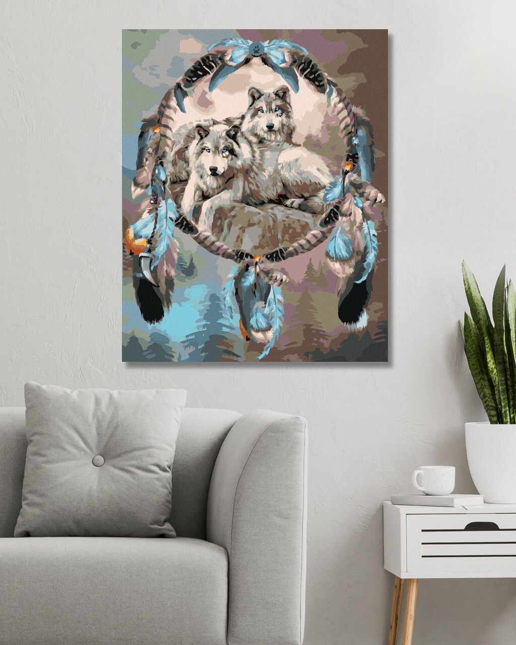 zuty Malování podle čísel – VLK A LAPAČ SNŮ III (CAROL CAVALARIS) - Rozměr: 40x50 cm, Rámování: Varianta: vypnuté plátno na rám - obrázek 9