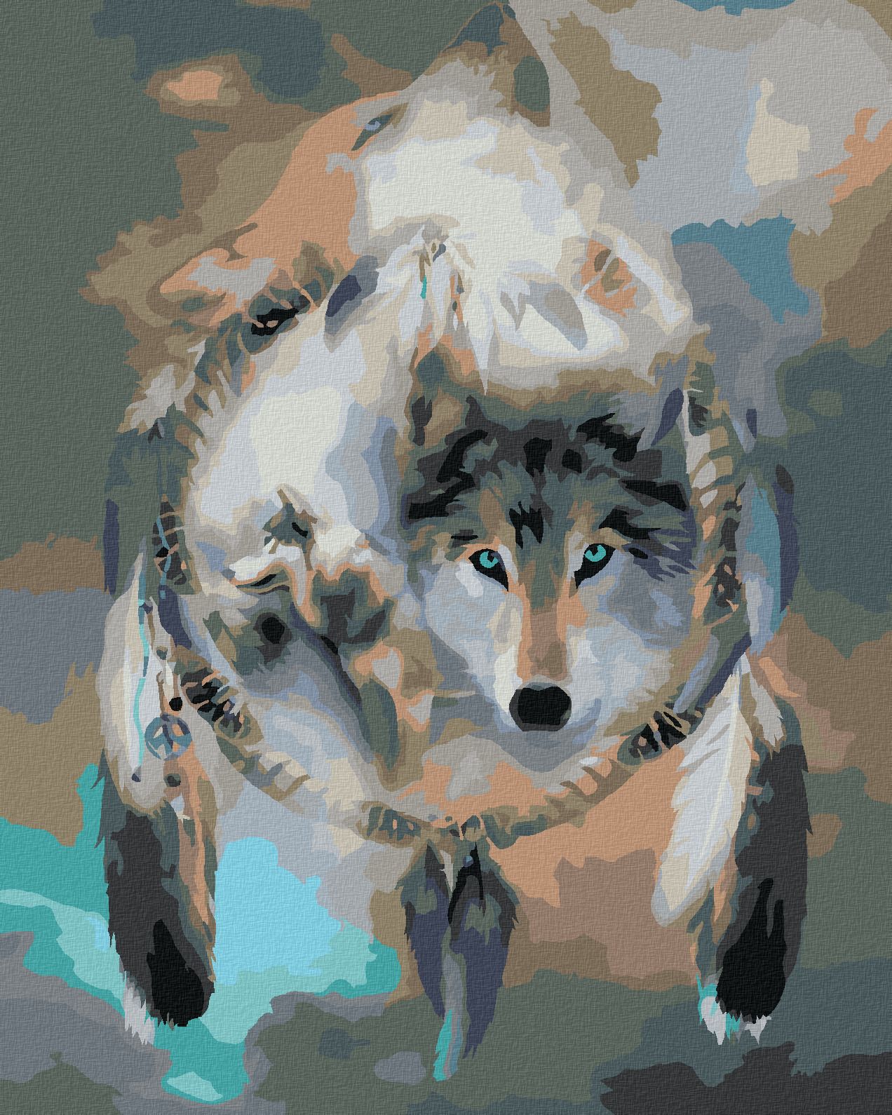zuty Malování podle čísel – VLK A LAPAČ SNŮ (CAROL CAVALARIS) - Rozměr: 40x50 cm, Rámování: Varianta: bez rámu a bez vypnutí plátna - obrázek 1