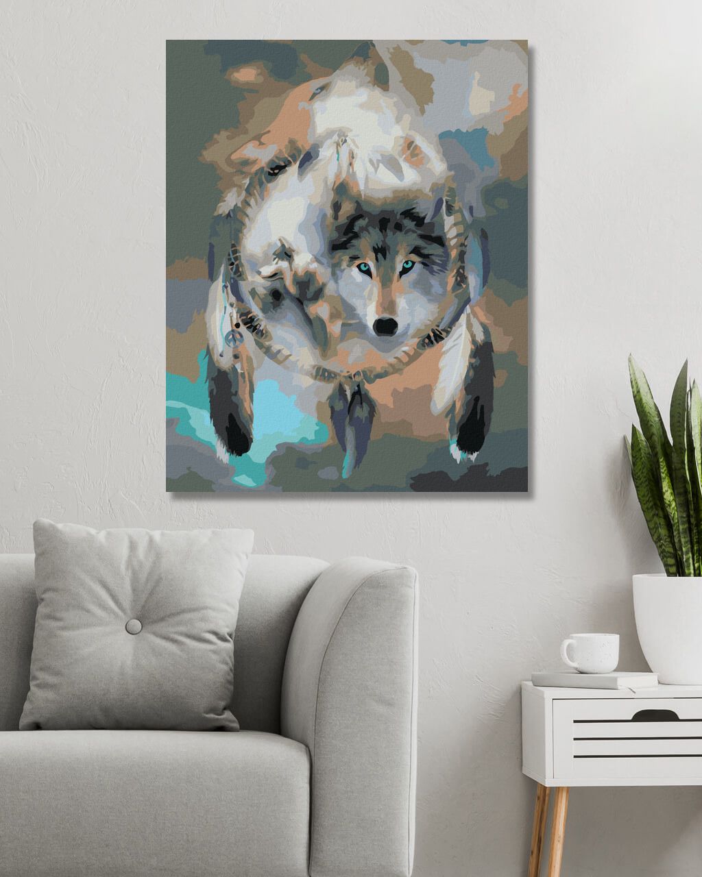 zuty Malování podle čísel – VLK A LAPAČ SNŮ (CAROL CAVALARIS) - Rozměr: 40x50 cm, Rámování: Varianta: bez rámu a bez vypnutí plátna - obrázek 6