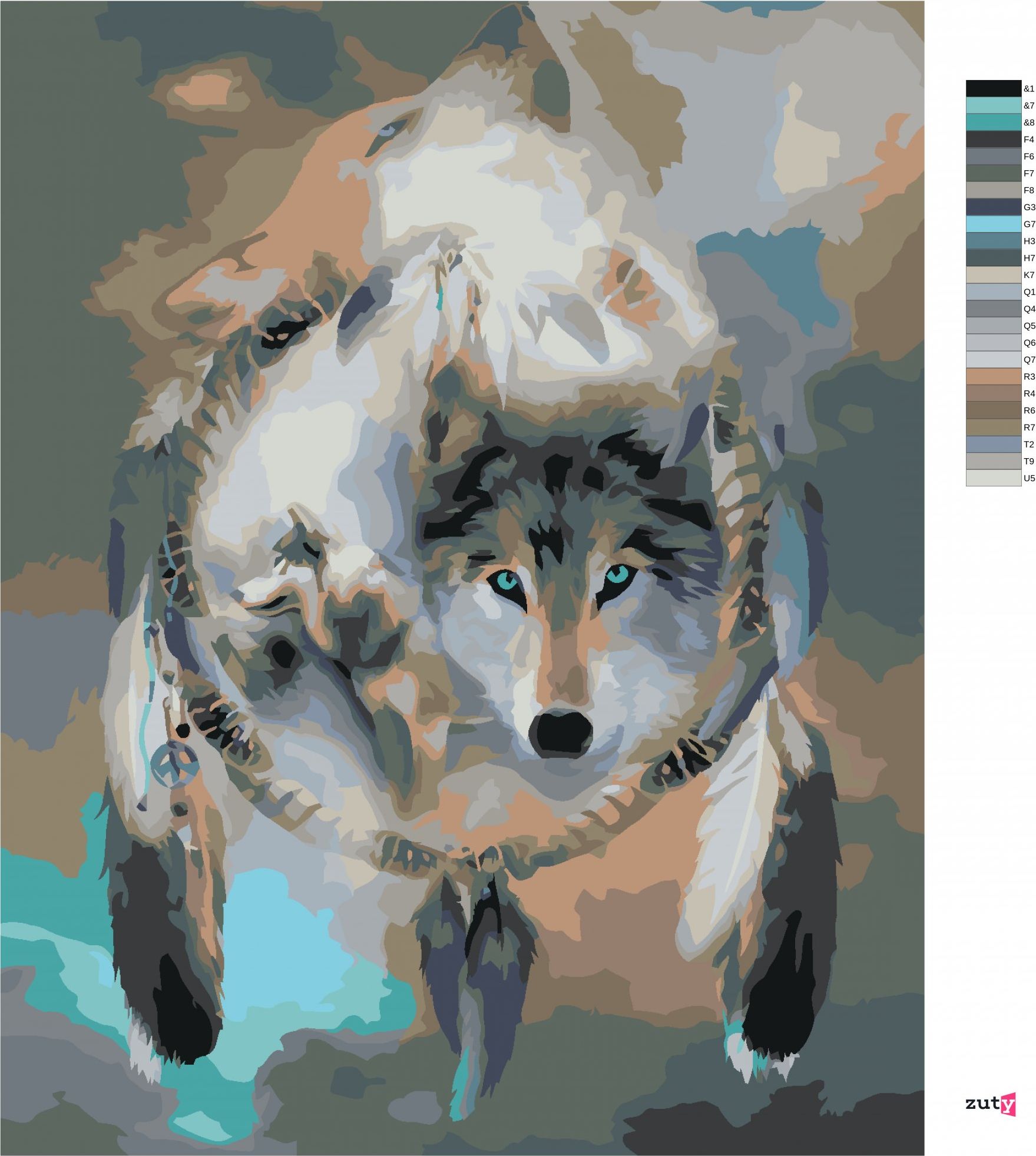zuty Malování podle čísel – VLK A LAPAČ SNŮ (CAROL CAVALARIS) - Rozměr: 40x50 cm, Rámování: Varianta: bez rámu a bez vypnutí plátna - obrázek 7