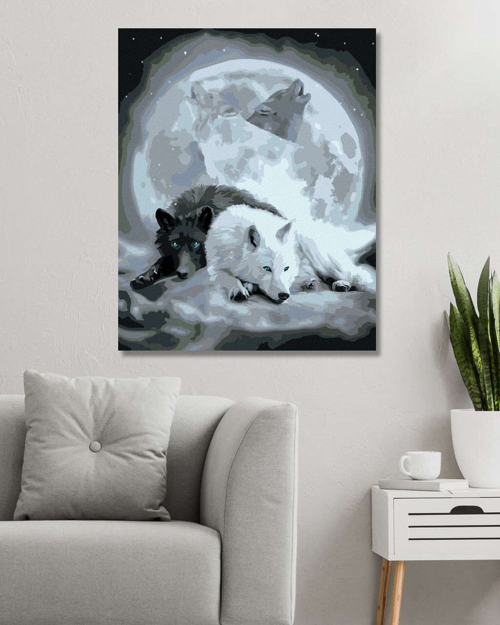 zuty Malování podle čísel – BÍLÝ A ČERNÝ VLK A ÚPLNĚK (CAROL CAVALARIS) - Rozměr: 40x50 cm, Rámování: Varianta: vypnuté plátno na rám - obrázek 10