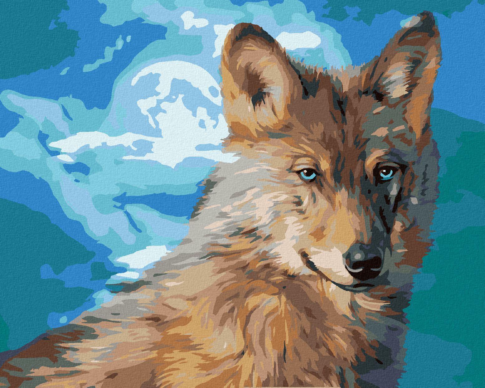 zuty Malování podle čísel – VLK VE SVITU ÚPLŇKU (CAROL CAVALARIS) - Rozměr: 40x50 cm, Rámování: Varianta: bez rámu a bez vypnutí plátna - obrázek 1