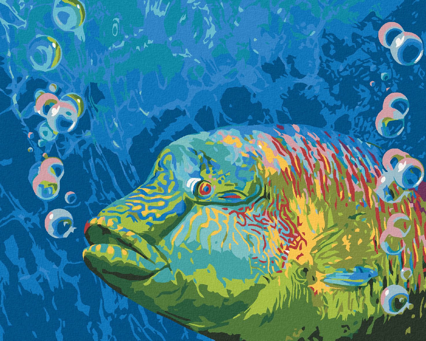 zuty Malování podle čísel - BAREVNÁ RYBA A BUBLINY (CAROL CAVALARIS) - Rozměr: 40x50 cm, Rámování: Varianta: bez rámu a bez vypnutí plátna - obrázek 1