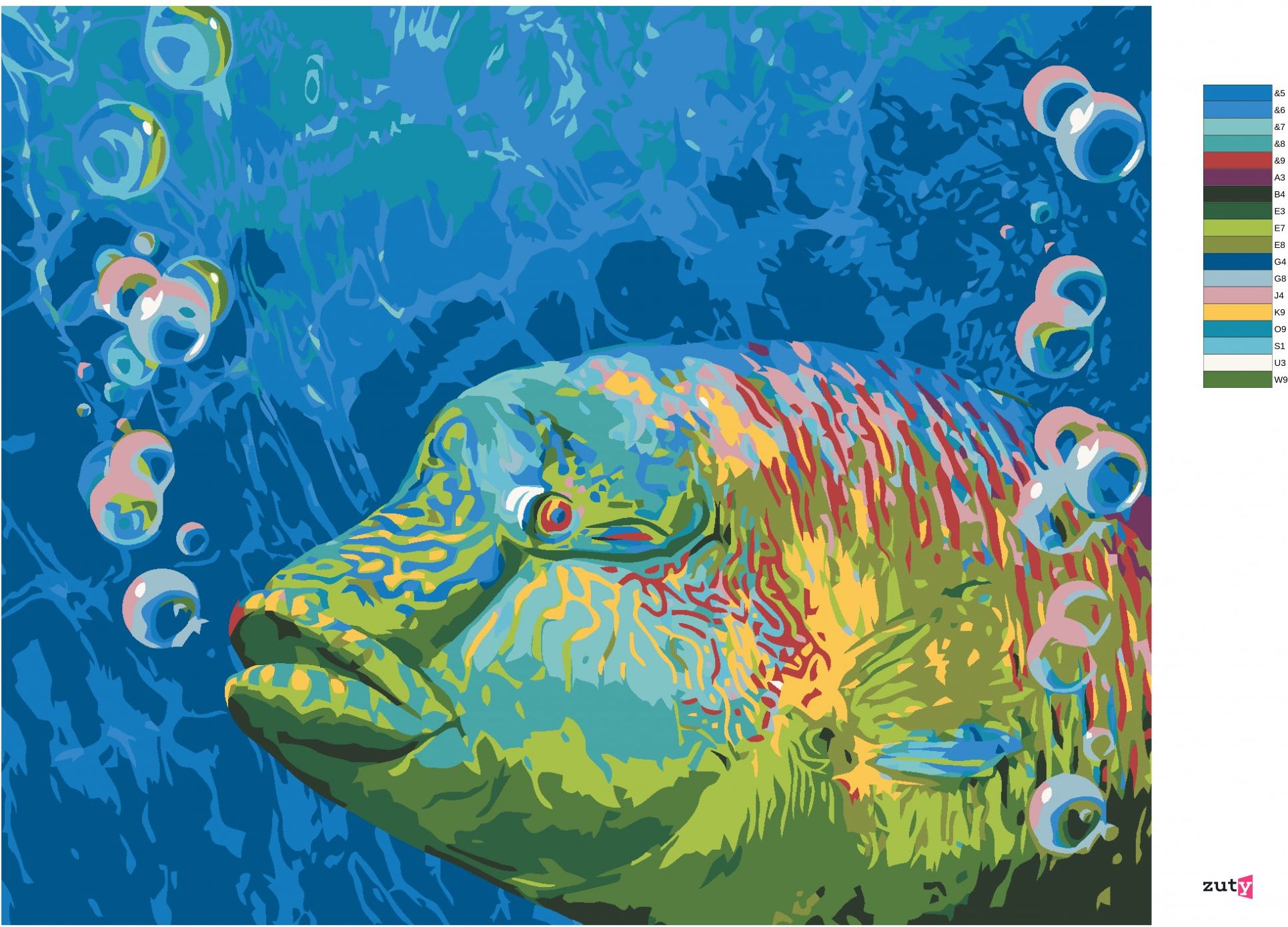 zuty Malování podle čísel - BAREVNÁ RYBA A BUBLINY (CAROL CAVALARIS) - Rozměr: 40x50 cm, Rámování: Varianta: bez rámu a bez vypnutí plátna - obrázek 7