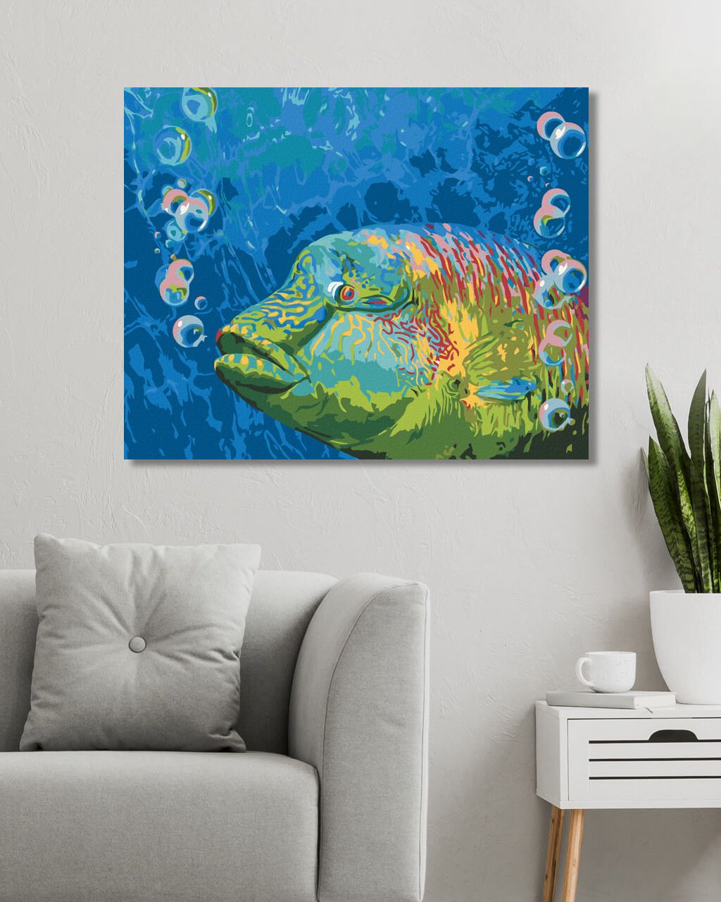 zuty Malování podle čísel - BAREVNÁ RYBA A BUBLINY (CAROL CAVALARIS) - Rozměr: 40x50 cm, Rámování: Varianta: vypnuté plátno na rám - obrázek 4