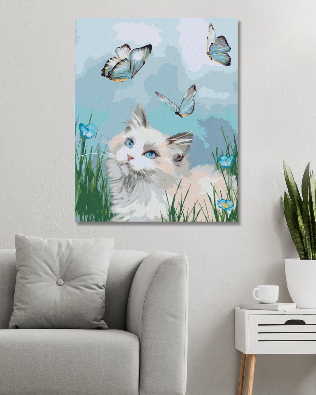 zuty Malování podle čísel – KOČKA A MOTÝLI (CAROL CAVALARIS) - Rozměr: 40x50 cm, Rámování: Varianta: vypnuté plátno na rám - obrázek 4
