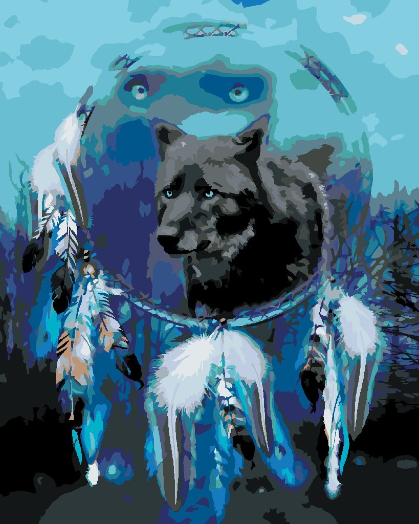 zuty Malování podle čísel – VLK A LAPAČ SNŮ II (CAROL CAVALARIS) - Rozměr: 40x50 cm, Rámování: Varianta: bez rámu a bez vypnutí plátna - obrázek 4