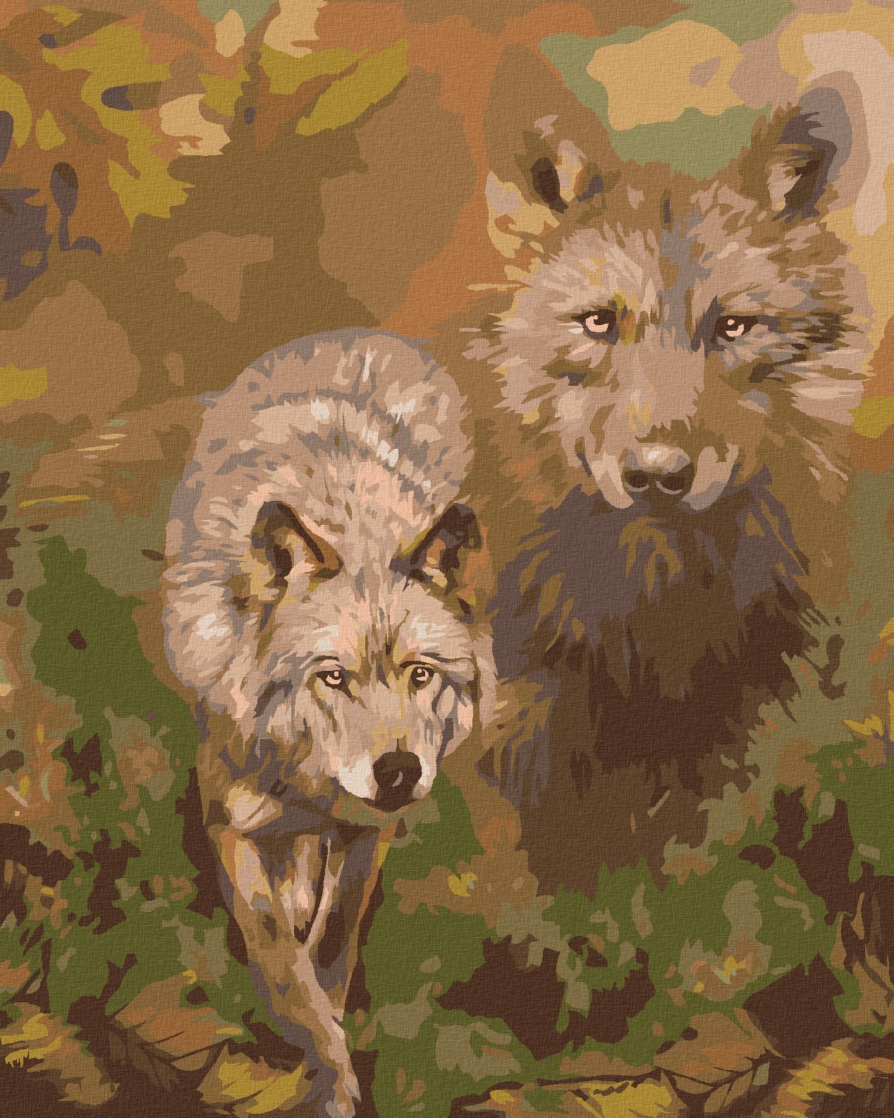 zuty Malování podle čísel – VLK A LISTÍ (CAROL CAVALARIS) - Rozměr: 40x50 cm, Rámování: Varianta: vypnuté plátno na rám - obrázek 1