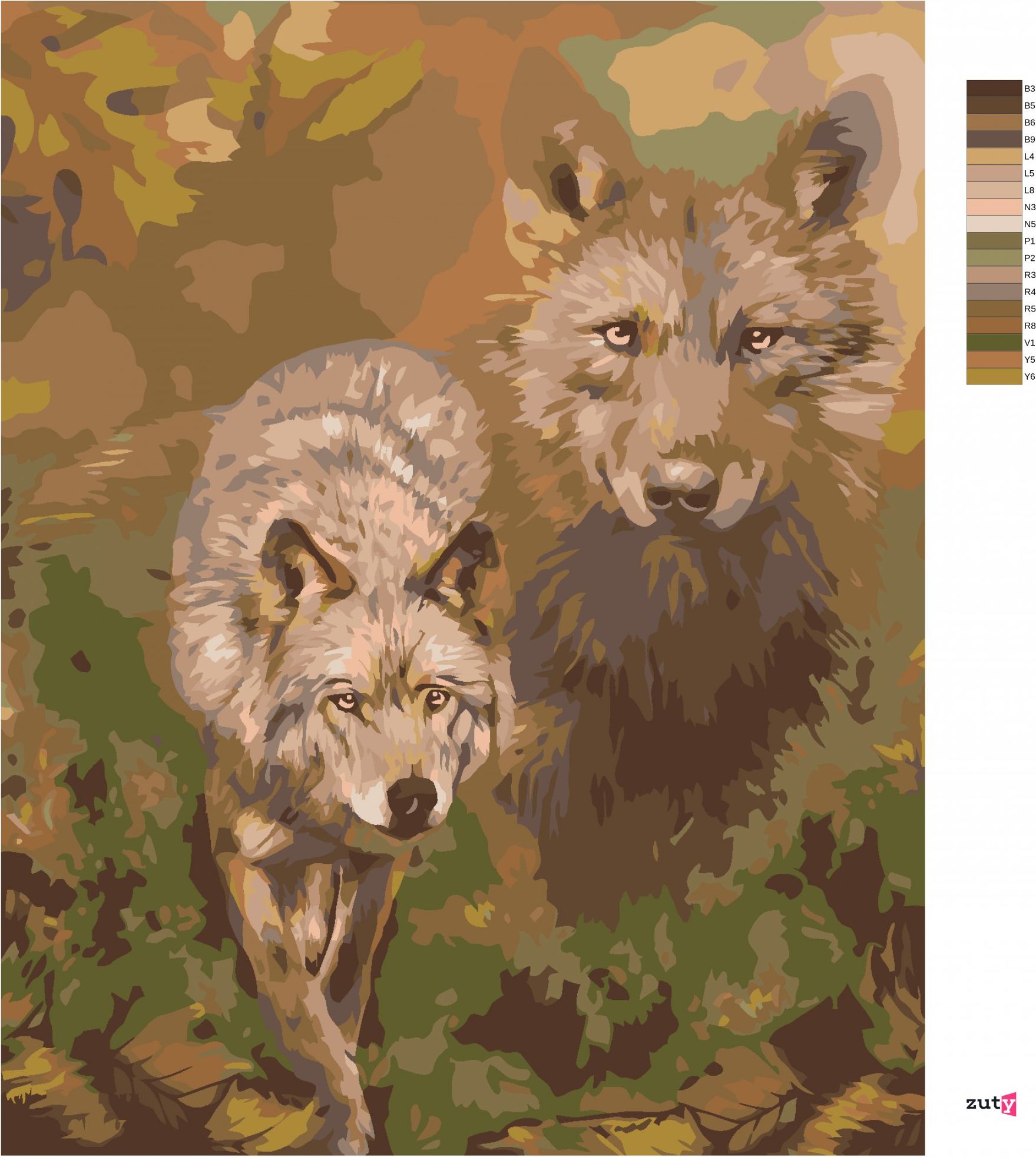 zuty Malování podle čísel – VLK A LISTÍ (CAROL CAVALARIS) - Rozměr: 40x50 cm, Rámování: Varianta: vypnuté plátno na rám - obrázek 4