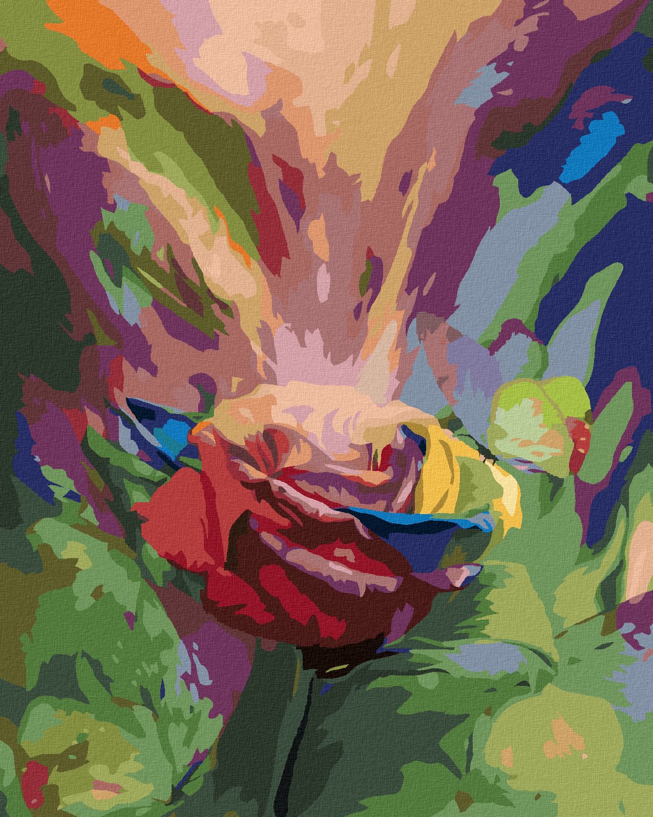 zuty Malování podle čísel - DUHOVÁ RŮŽE A MOTÝL (CAROL CAVALARIS) - Rozměr: 40x50 cm, Rámování: Varianta: vypnuté plátno na rám - obrázek 1
