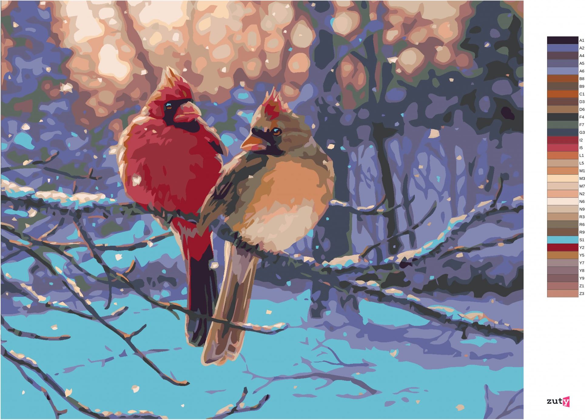 zuty Malování podle čísel - PTÁK KARDINÁL V ZIMĚ (DARRELL BUSH) - Rozměr: 40x50 cm, Rámování: Varianta: bez rámu a bez vypnutí plátna - obrázek 8