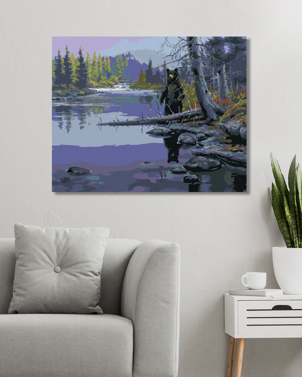 zuty Malování podle čísel - MEDVĚD U ŘEKY (DARRELL BUSH) - Rozměr: 40x50 cm, Rámování: Varianta: bez rámu a bez vypnutí plátna - obrázek 4