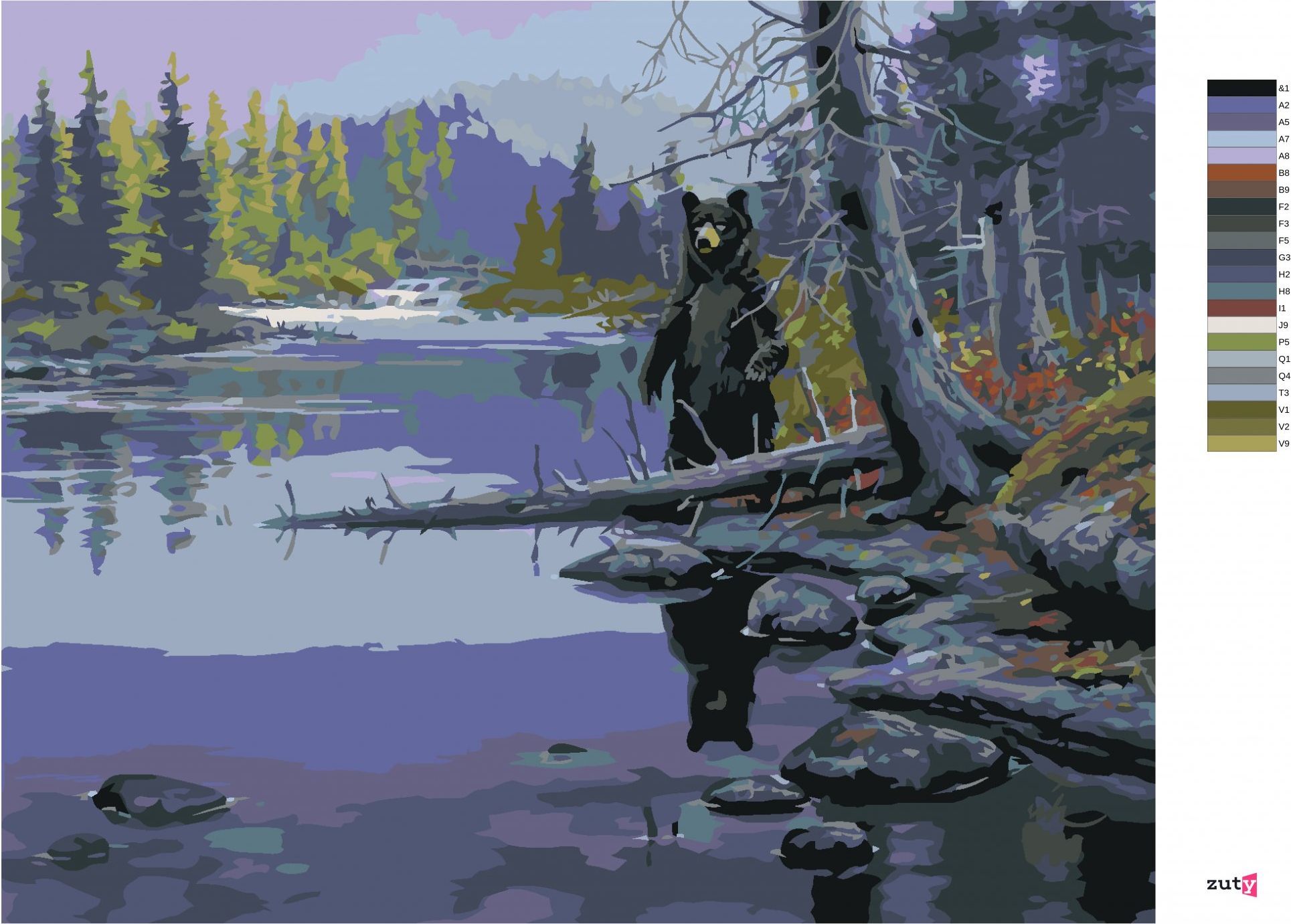 zuty Malování podle čísel - MEDVĚD U ŘEKY (DARRELL BUSH) - Rozměr: 40x50 cm, Rámování: Varianta: bez rámu a bez vypnutí plátna - obrázek 7
