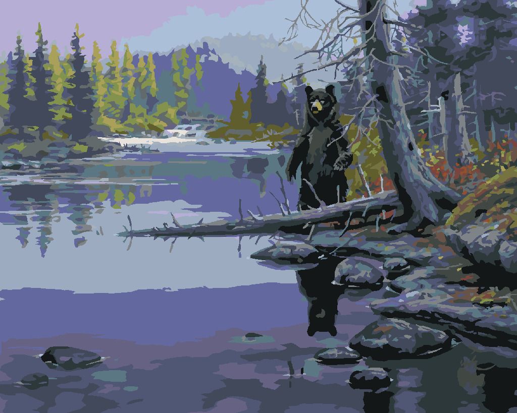 zuty Malování podle čísel - MEDVĚD U ŘEKY (DARRELL BUSH) - Rozměr: 40x50 cm, Rámování: Varianta: vypnuté plátno na rám - obrázek 5