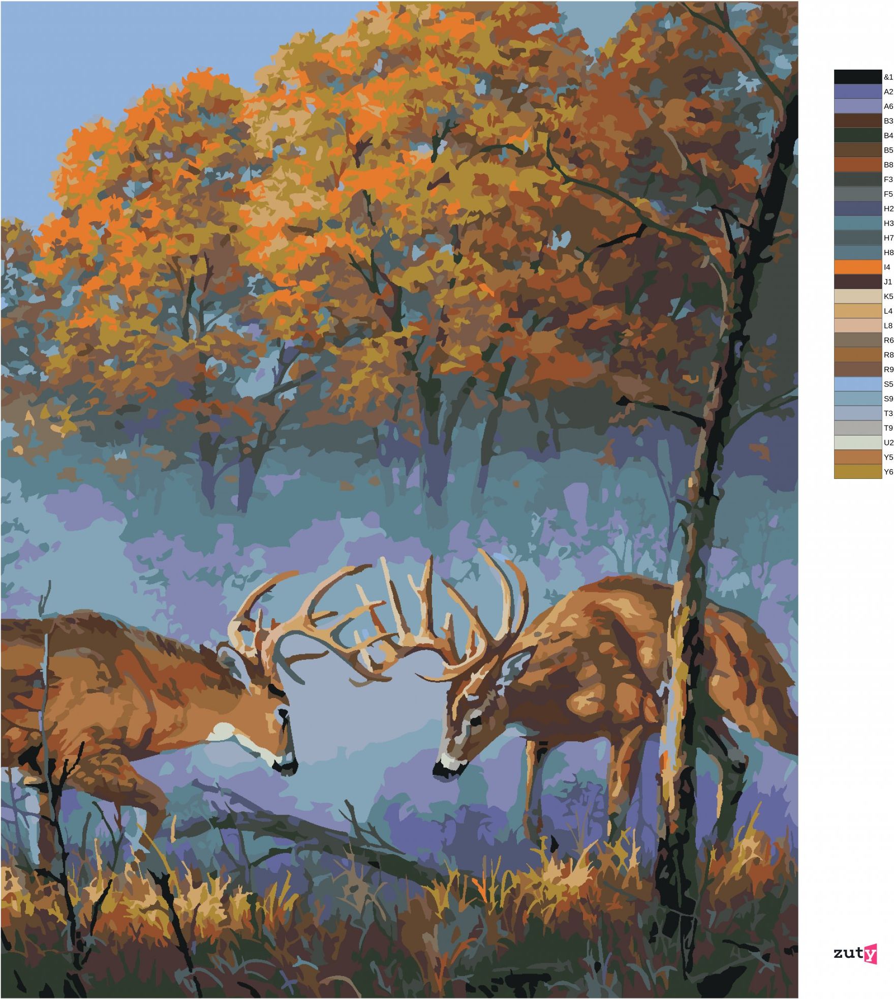 zuty Malování podle čísel - SOUBOJ JELENŮ (DARRELL BUSH) - Rozměr: 40x50 cm, Rámování: Varianta: bez rámu a bez vypnutí plátna - obrázek 10