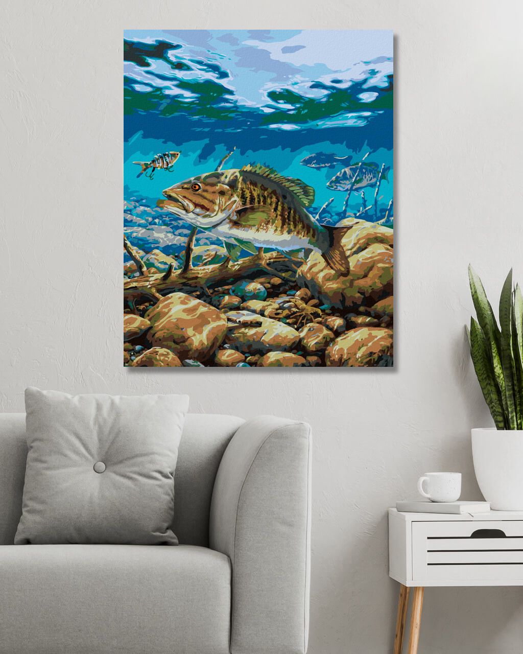 zuty Malování podle čísel - OKOUN POD VODOU (DARRELL BUSH) - Rozměr: 40x50 cm, Rámování: Varianta: bez rámu a bez vypnutí plátna - obrázek 8