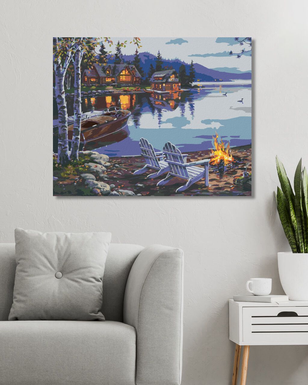 zuty Malování podle čísel - TÁBORÁK U JEZERA A CHATY (DARRELL BUSH) - Rozměr: 40x50 cm, Rámování: Varianta: bez rámu a bez vypnutí plátna - obrázek 2