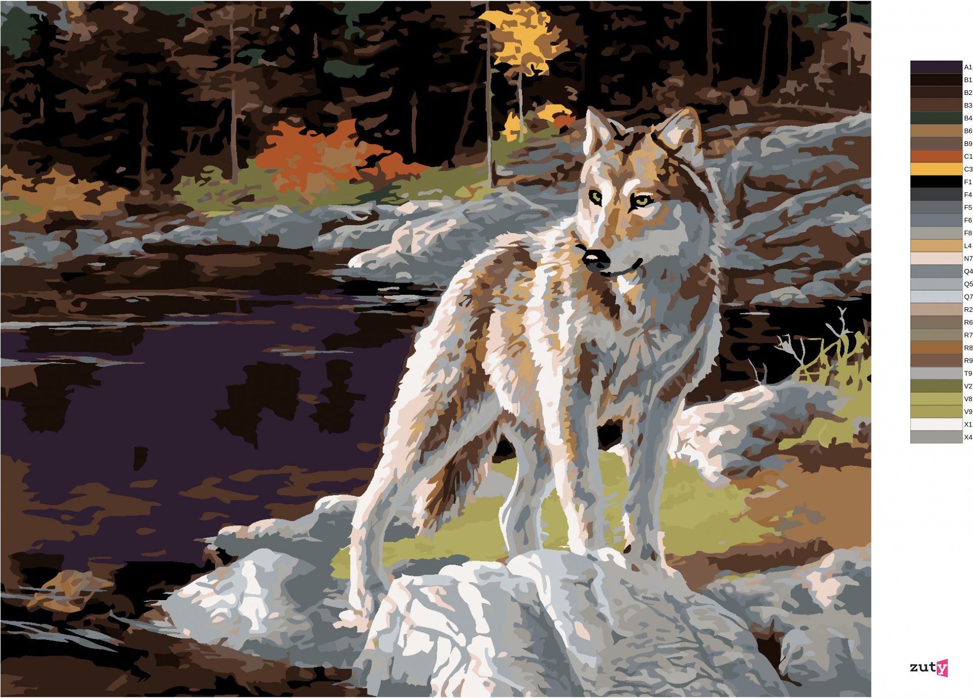 zuty Malování podle čísel - VLK U JEZERA (DARRELL BUSH) - Rozměr: 40x50 cm, Rámování: Varianta: vypnuté plátno na rám - obrázek 8