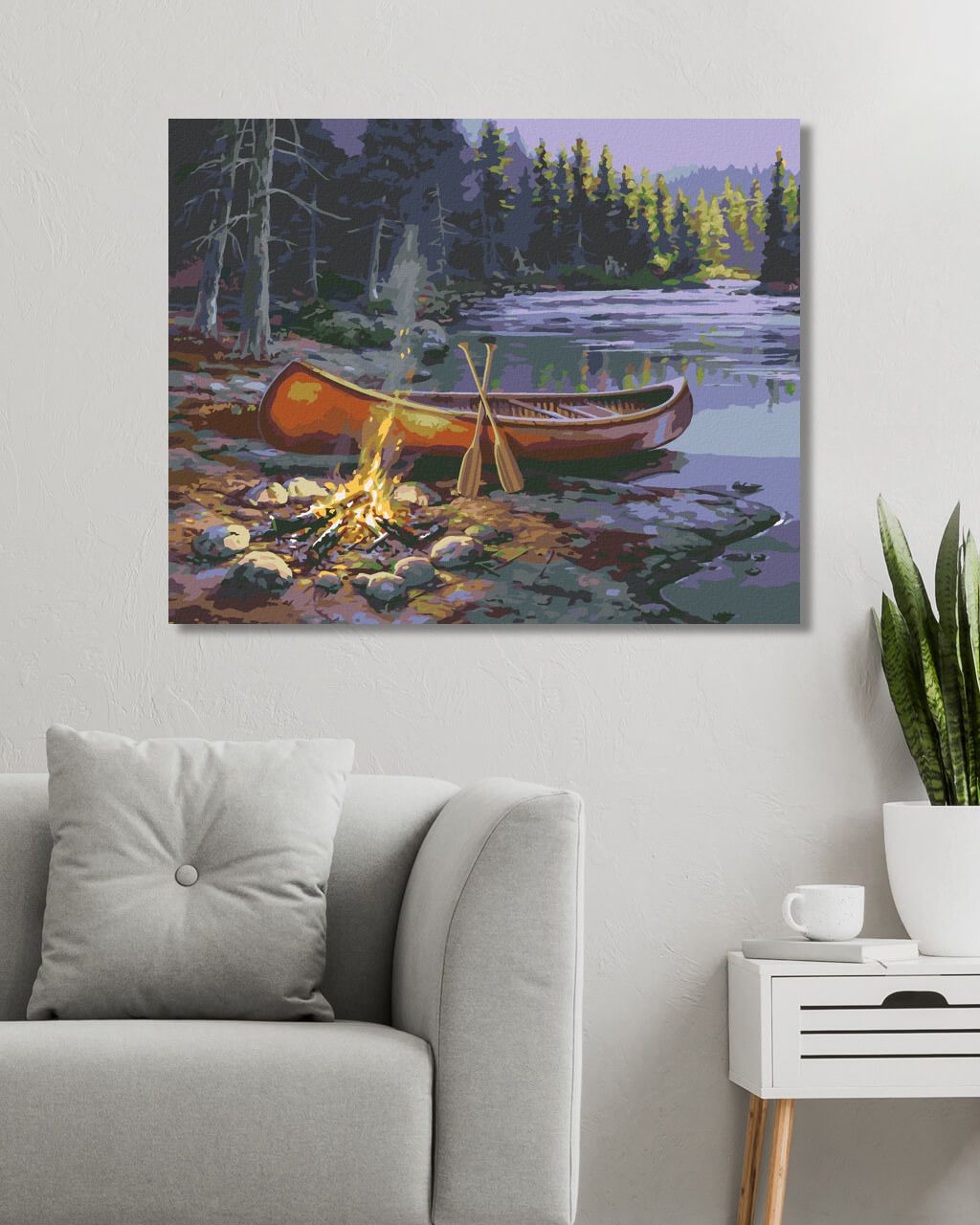 zuty Malování podle čísel - ČERVENÁ KANOE U JEZERA A TÁBORÁK (DARRELL BUSH) - Rozměr: 40x50 cm, Rámování: Varianta: bez rámu a bez vypnutí plátna - obrázek 6