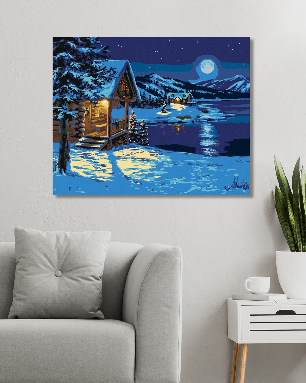 zuty Malování podle čísel - CHATY V ZIMĚ U JEZERA ZA ÚPLŇKU (DARRELL BUSH) - Rozměr: 40x50 cm, Rámování: Varianta: vypnuté plátno na rám - obrázek 3