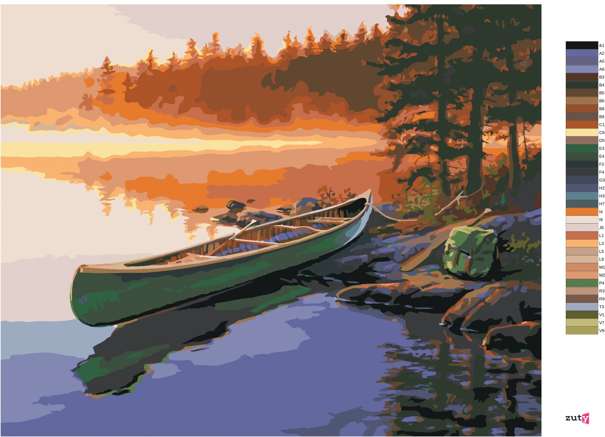 zuty Malování podle čísel - ZELENÁ KANOE U JEZERA (DARRELL BUSH) - Rozměr: 40x50 cm, Rámování: Varianta: vypnuté plátno na rám - obrázek 4