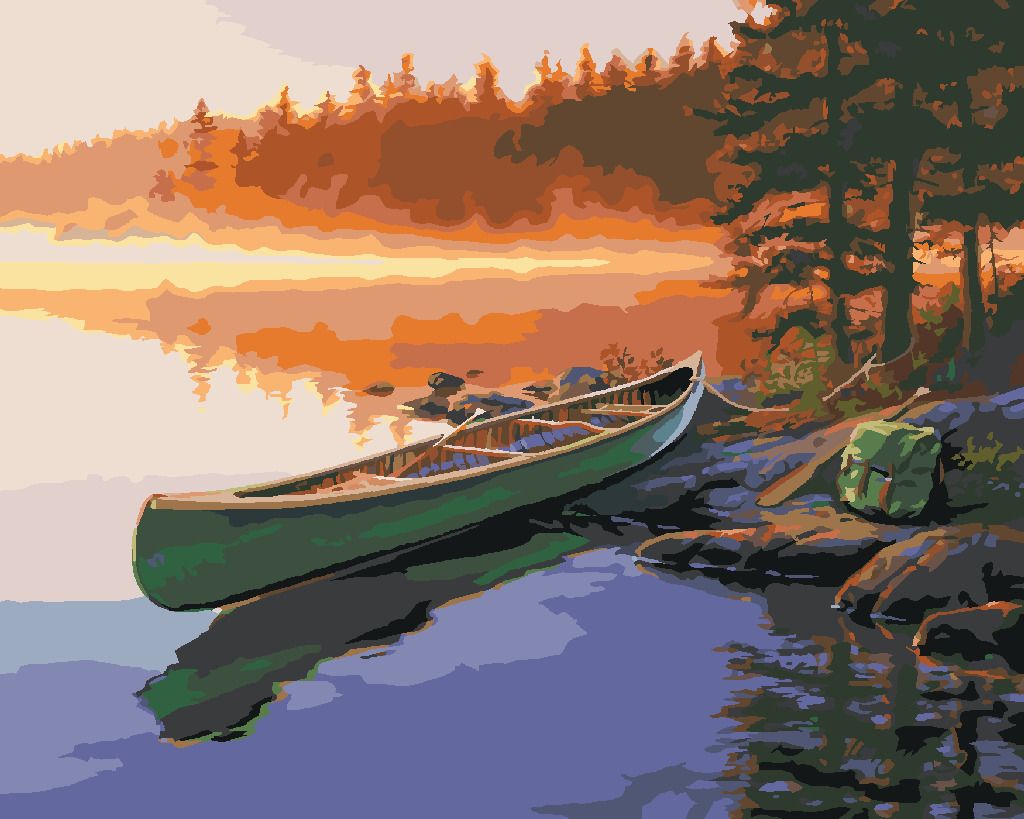 zuty Malování podle čísel - ZELENÁ KANOE U JEZERA (DARRELL BUSH) - Rozměr: 40x50 cm, Rámování: Varianta: vypnuté plátno na rám - obrázek 8