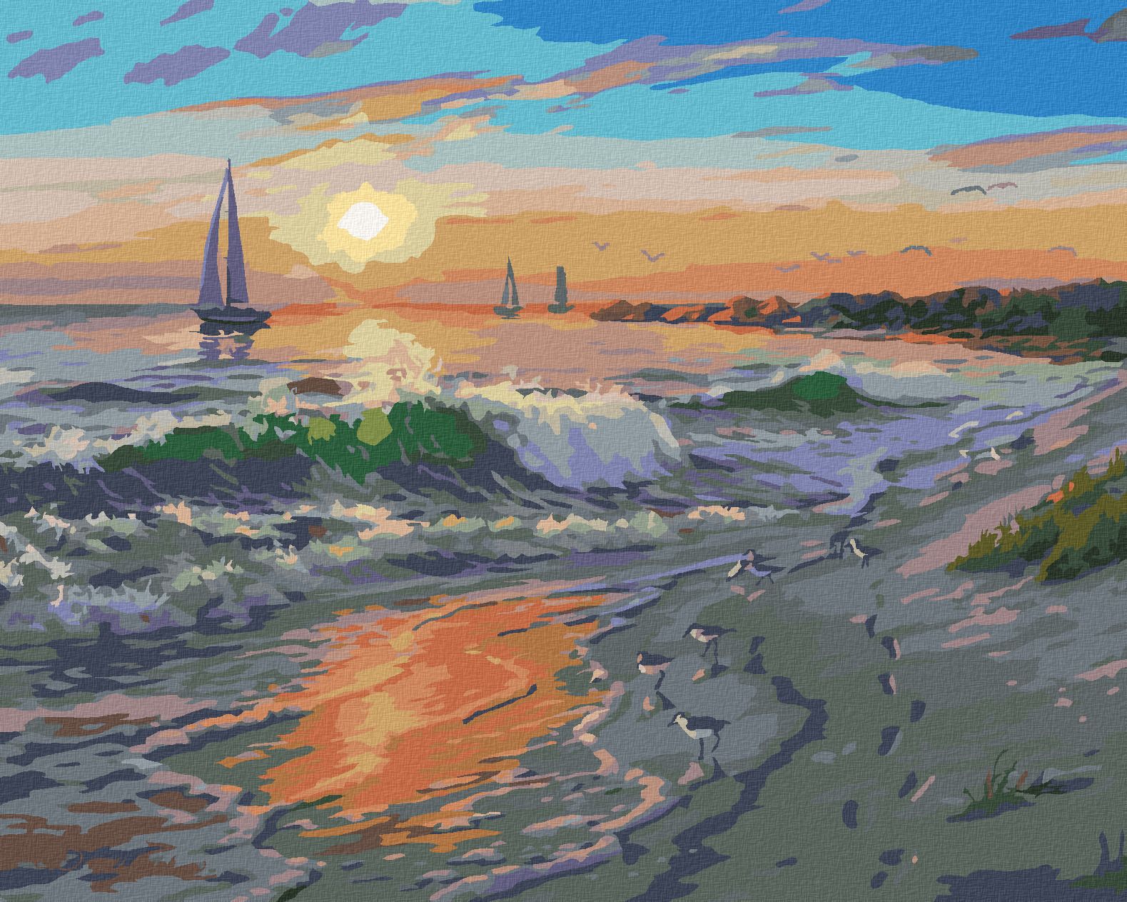 zuty Malování podle čísel - PLACHETNICE, VLNY A PLÁŽ (DARRELL BUSH) - Rozměr: 40x50 cm, Rámování: Varianta: bez rámu a bez vypnutí plátna - obrázek 1