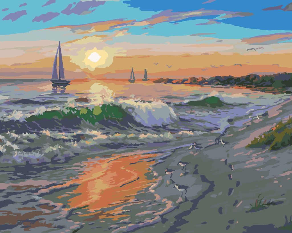 zuty Malování podle čísel - PLACHETNICE, VLNY A PLÁŽ (DARRELL BUSH) - Rozměr: 40x50 cm, Rámování: Varianta: bez rámu a bez vypnutí plátna - obrázek 7