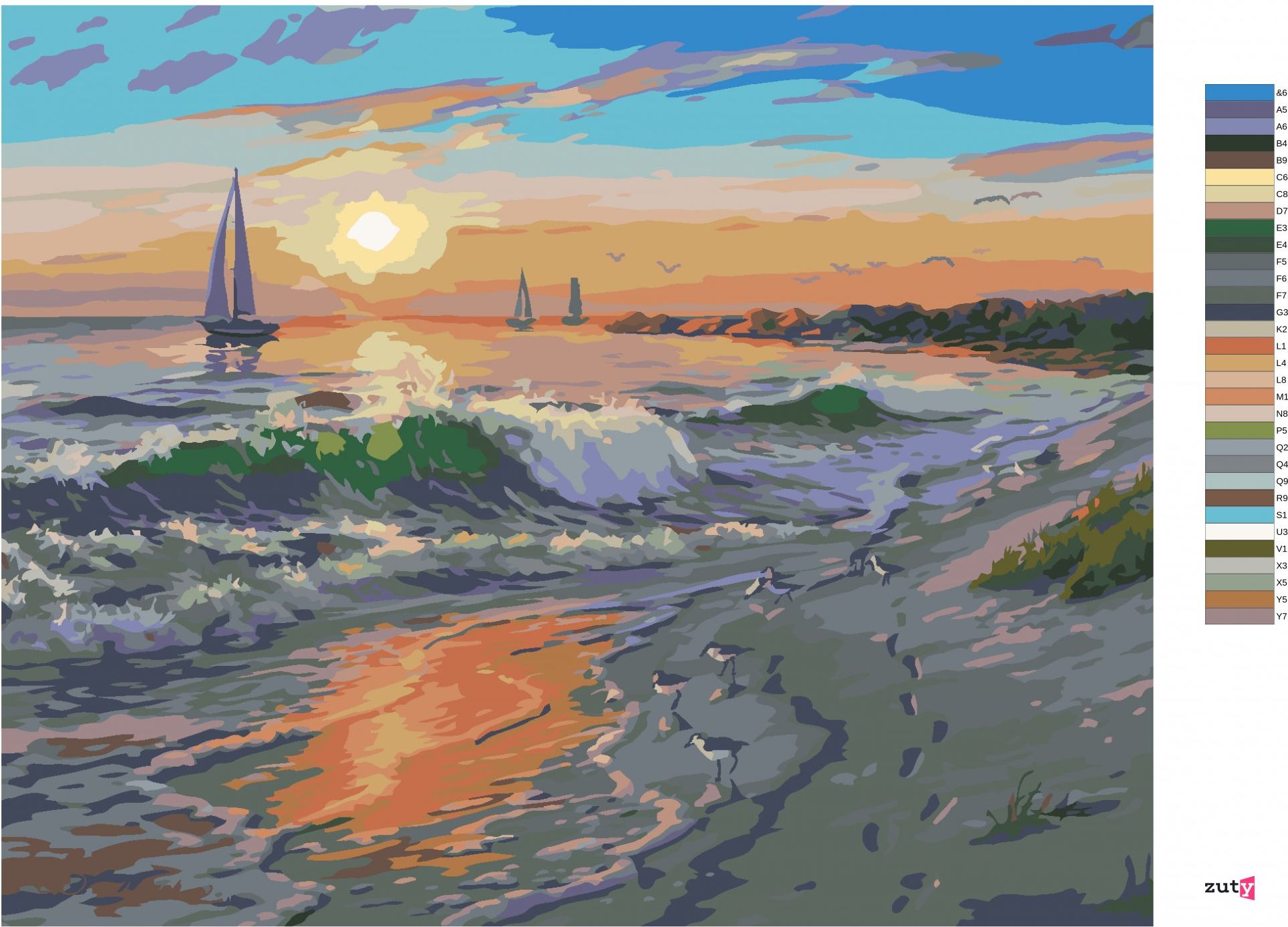 zuty Malování podle čísel - PLACHETNICE, VLNY A PLÁŽ (DARRELL BUSH) - Rozměr: 40x50 cm, Rámování: Varianta: bez rámu a bez vypnutí plátna - obrázek 9