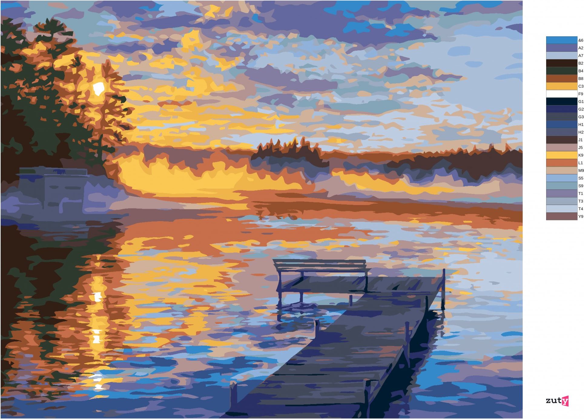 zuty Malování podle čísel - MOLO U JEZERA (DARRELL BUSH) - Rozměr: 40x50 cm, Rámování: Varianta: bez rámu a bez vypnutí plátna - obrázek 4