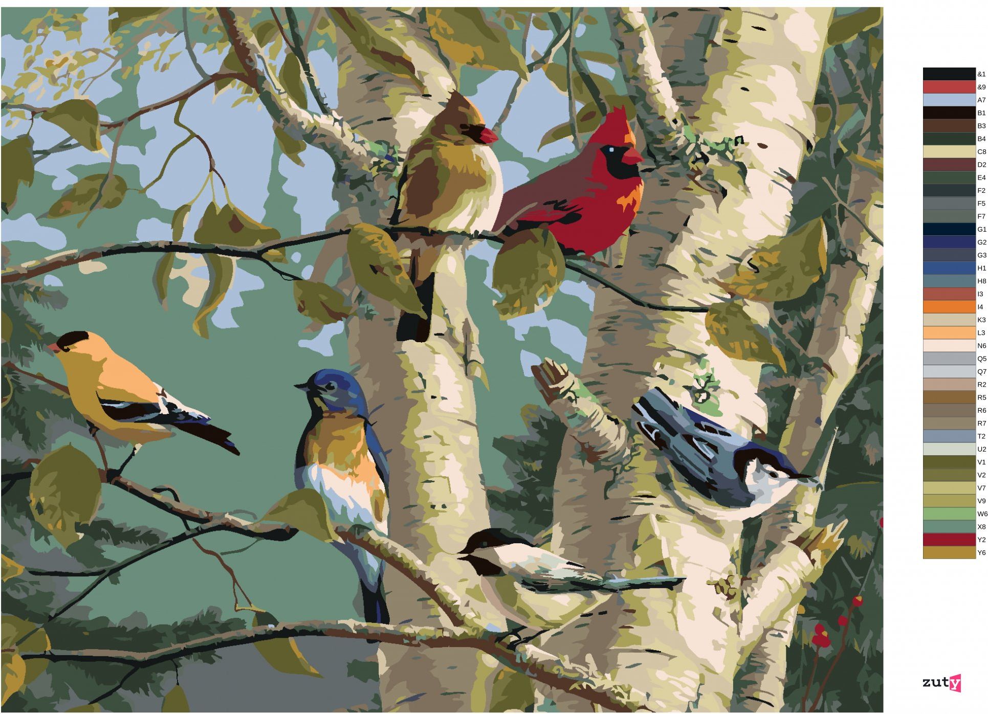 zuty Malování podle čísel – ZPĚVNÍ PTÁCI A BŘÍZA (JAMES HAUTMAN) - Rozměr: 40x50 cm, Rámování: Varianta: bez rámu a bez vypnutí plátna - obrázek 7