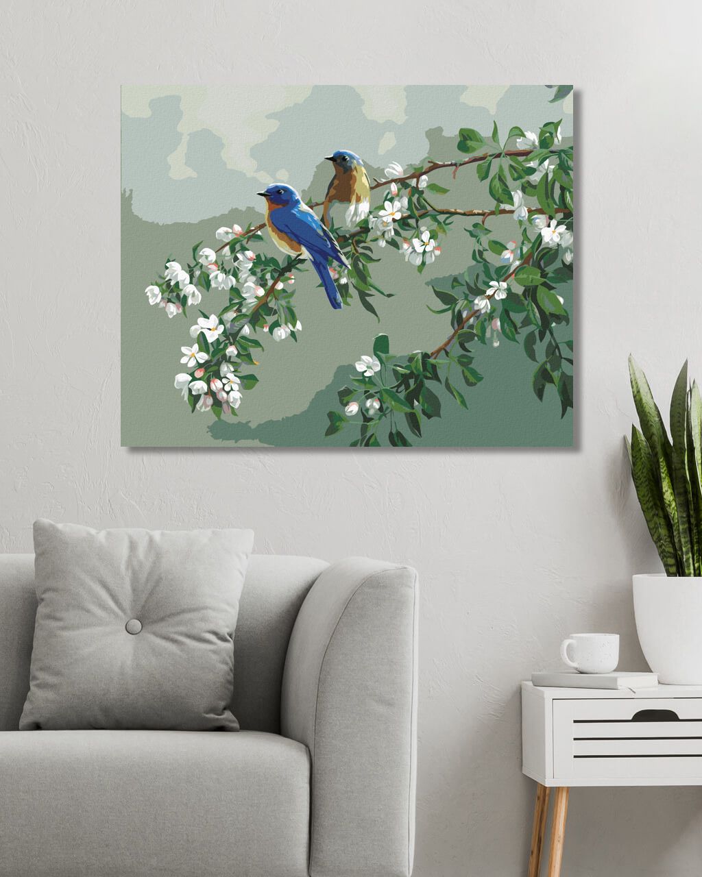 zuty Malování podle čísel – MODŘÍ PTÁCI A ROZKVETLÁ VĚTEV (JAMES HAUTMAN) - Rozměr: 40x50 cm, Rámování: Varianta: vypnuté plátno na rám - obrázek 10