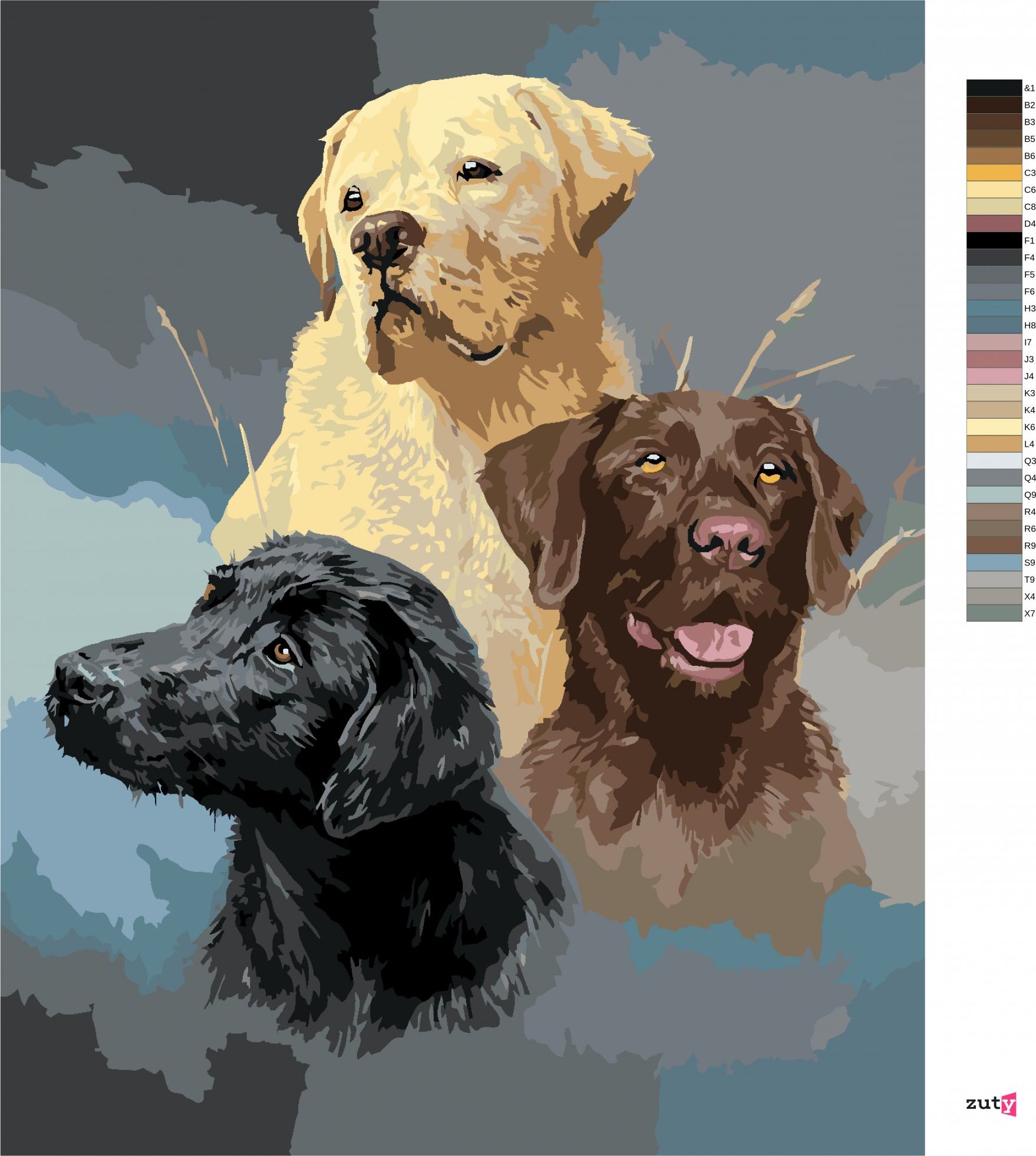 zuty Malování podle čísel - ZLATÝ, HNĚDÝ A ČERNÝ LABRADOR (JAMES HAUTMAN) - Rozměr: 40x50 cm, Rámování: Varianta: vypnuté plátno na rám - obrázek 9