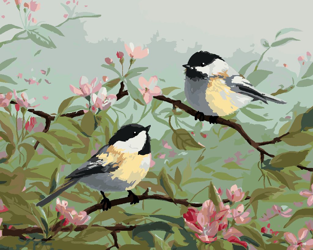zuty Malování podle čísel - SÝKORA A ROZKVETLÁ VĚTEV (ROBERT HAUTMAN) - Rozměr: 40x50 cm, Rámování: Varianta: bez rámu a bez vypnutí plátna - obrázek 3