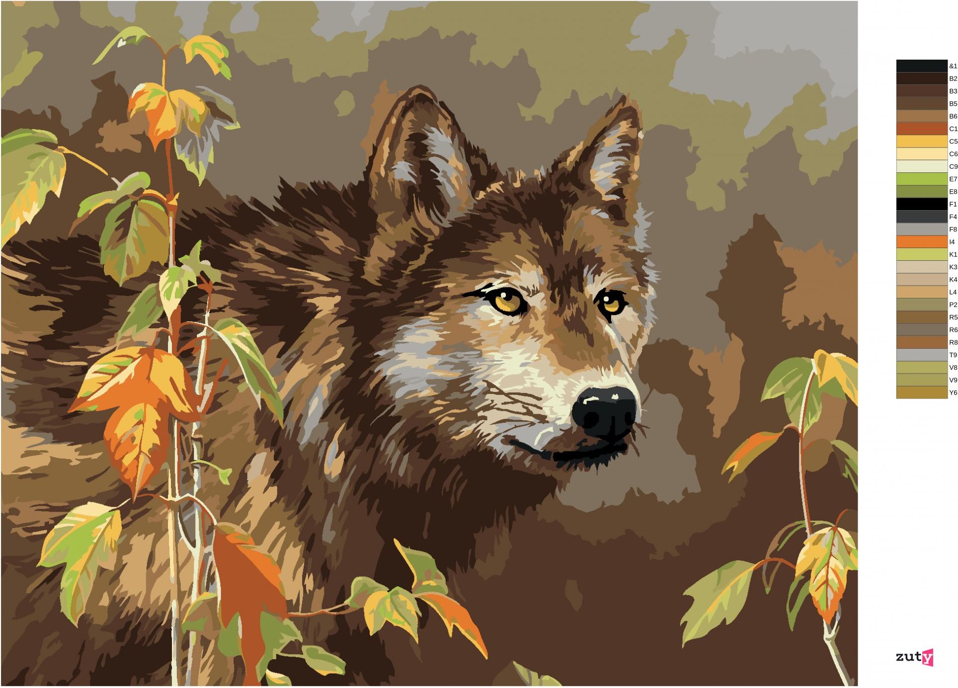 zuty Malování podle čísel – VLK A LISTY (JAMES HAUTMAN) - Rozměr: 40x50 cm, Rámování: Varianta: vypnuté plátno na rám - obrázek 6