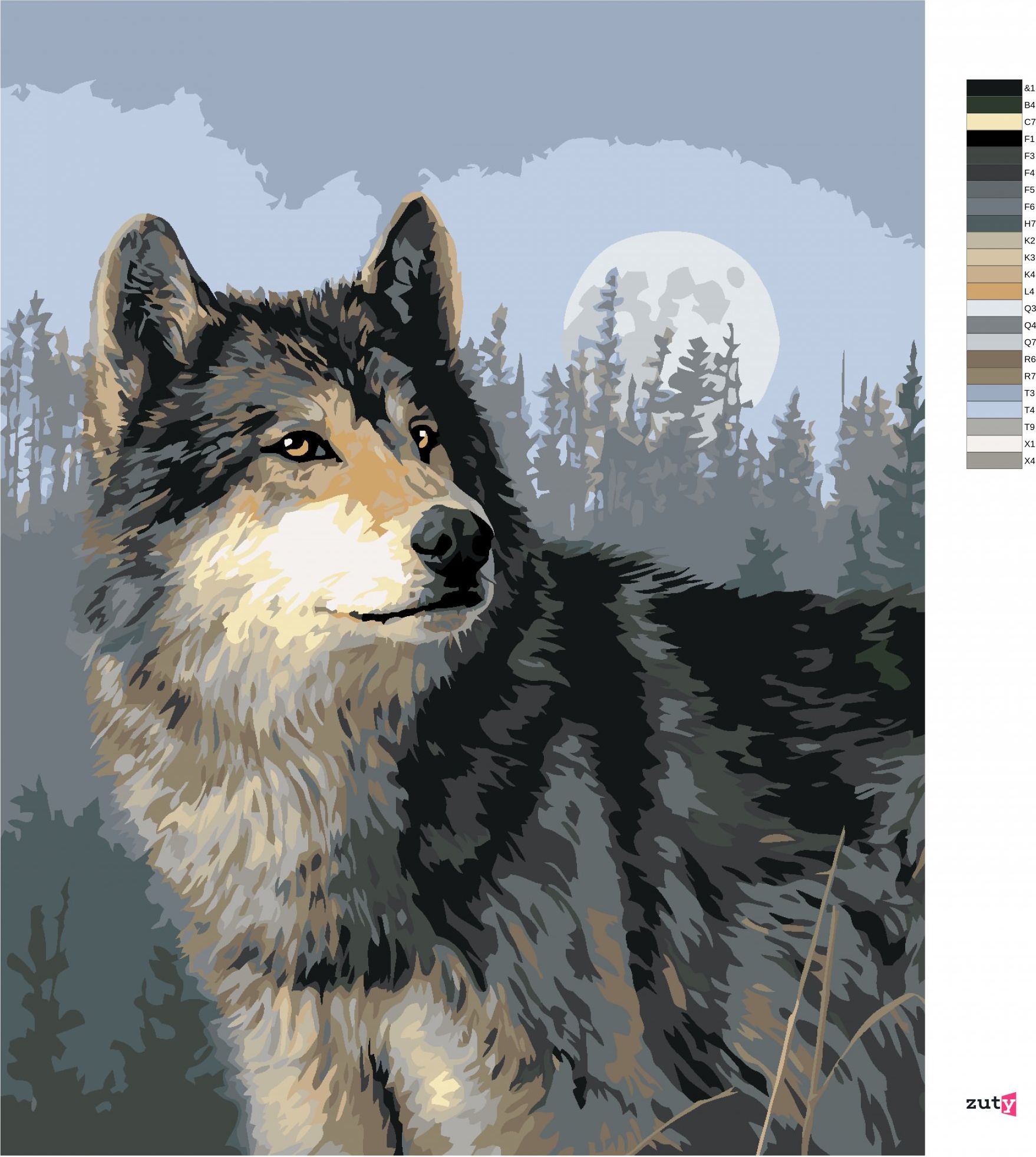zuty Malování podle čísel – VLK, LES A ÚPLŇĚK (JAMES HAUTMAN) - Rozměr: 40x50 cm, Rámování: Varianta: bez rámu a bez vypnutí plátna - obrázek 2