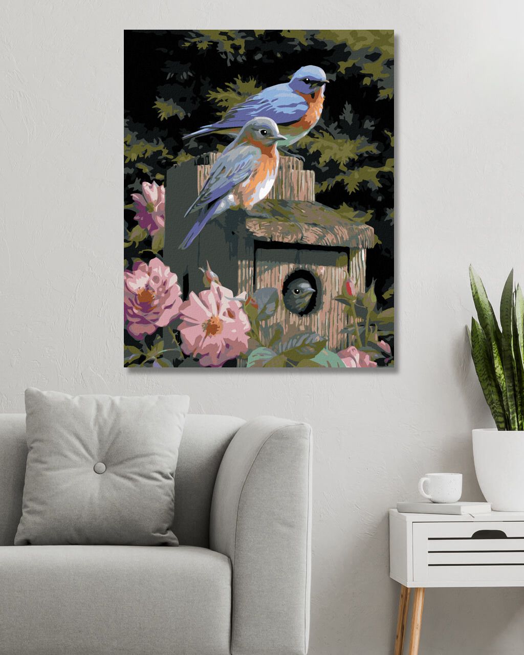 zuty Malování podle čísel – PTÁK SALAŠNÍK A BUDKA (JOE HAUTMAN) - Rozměr: 40x50 cm, Rámování: Varianta: vypnuté plátno na rám - obrázek 8