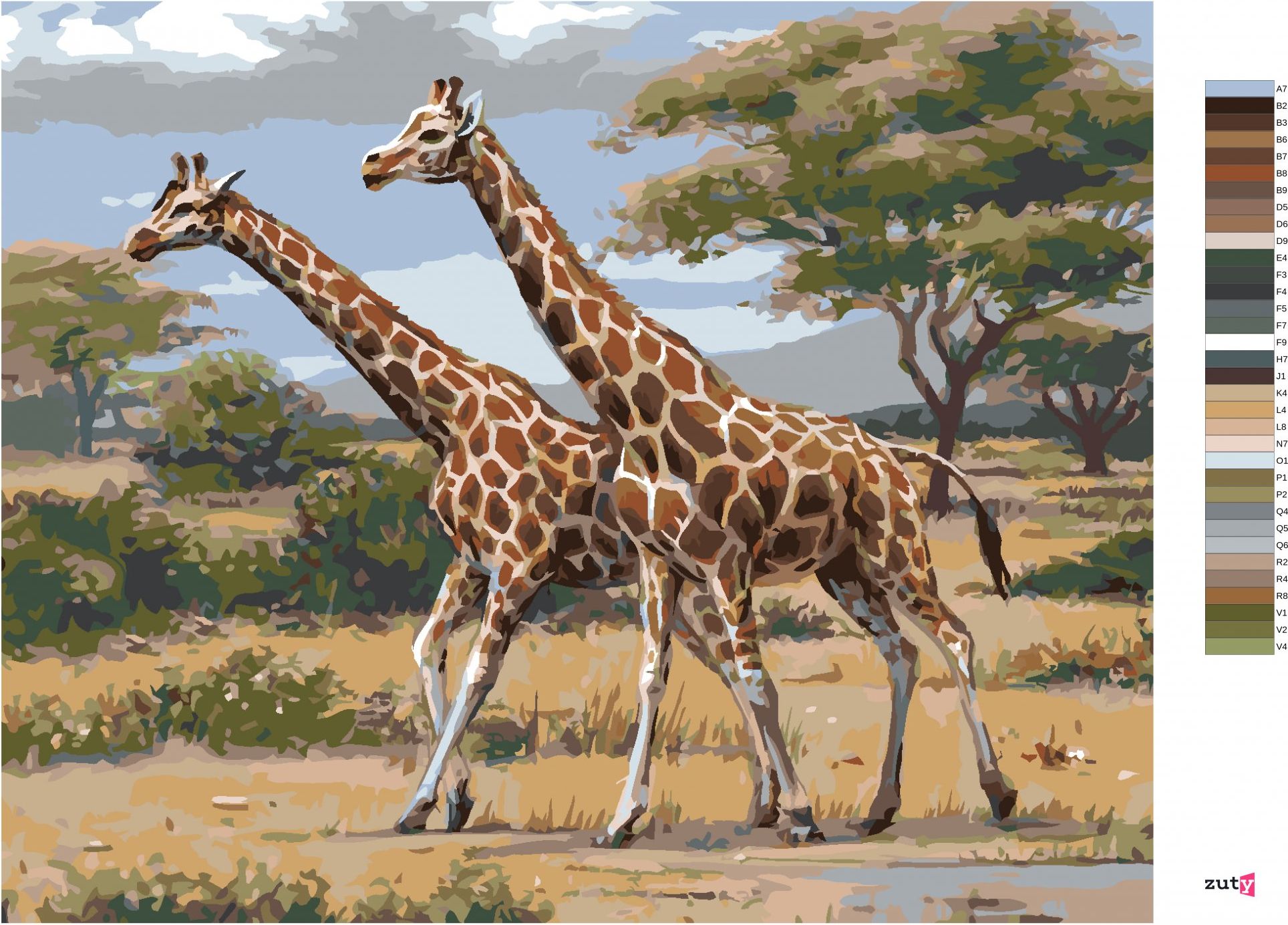 zuty Malování podle čísel - AFRICKÉ SAFARI ŽIRAFY (JOE HAUTMAN) - Rozměr: 40x50 cm, Rámování: Varianta: bez rámu a bez vypnutí plátna - obrázek 7