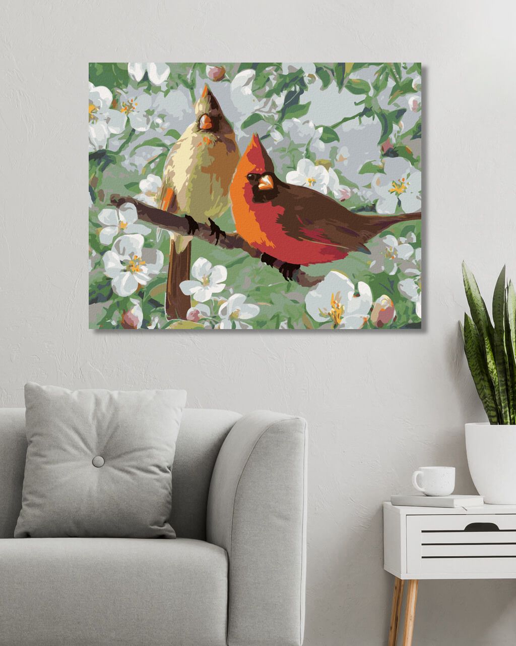 zuty Malování podle čísel - PTÁK KARDINÁL A BÍLE ROZKVETLÁ VĚTEV II (JOE HAUTMAN) - Rozměr: 40x50 cm, Rámování: Varianta: bez rámu a bez vypnutí plátna - obrázek 9